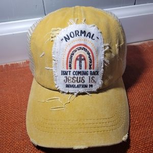 Reborn Creations- Christian distressed patch ponytail hat.